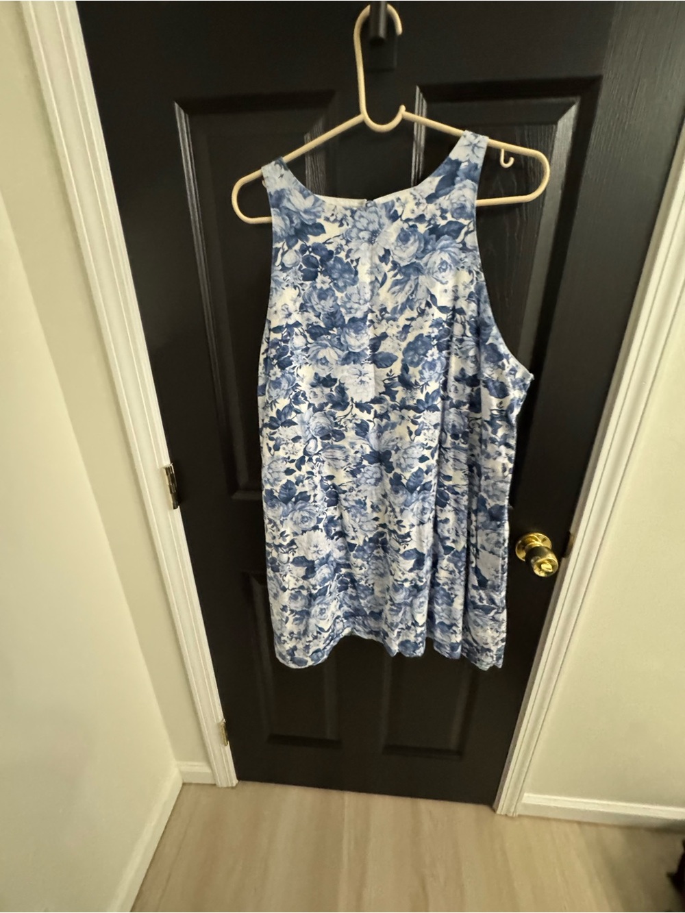 Abercrombie & Fitch White and Blue Floral High-Neck Midi Dress